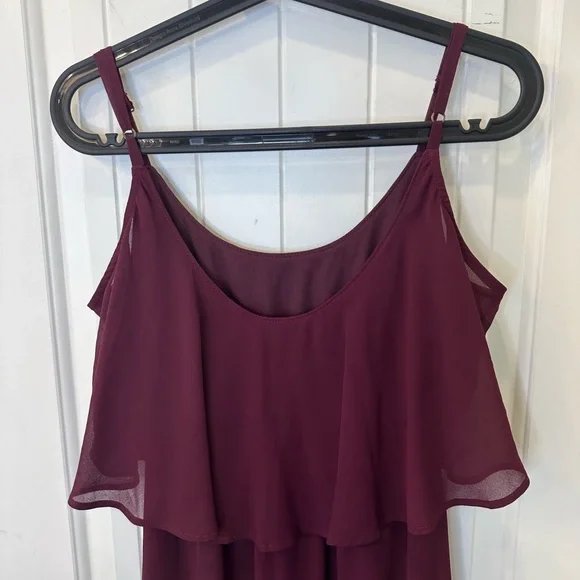 Show Me Your Mumu Caitlin Ruffle Maxi Dress in Merlot Chiffon | Size S - Picture 4 of 5